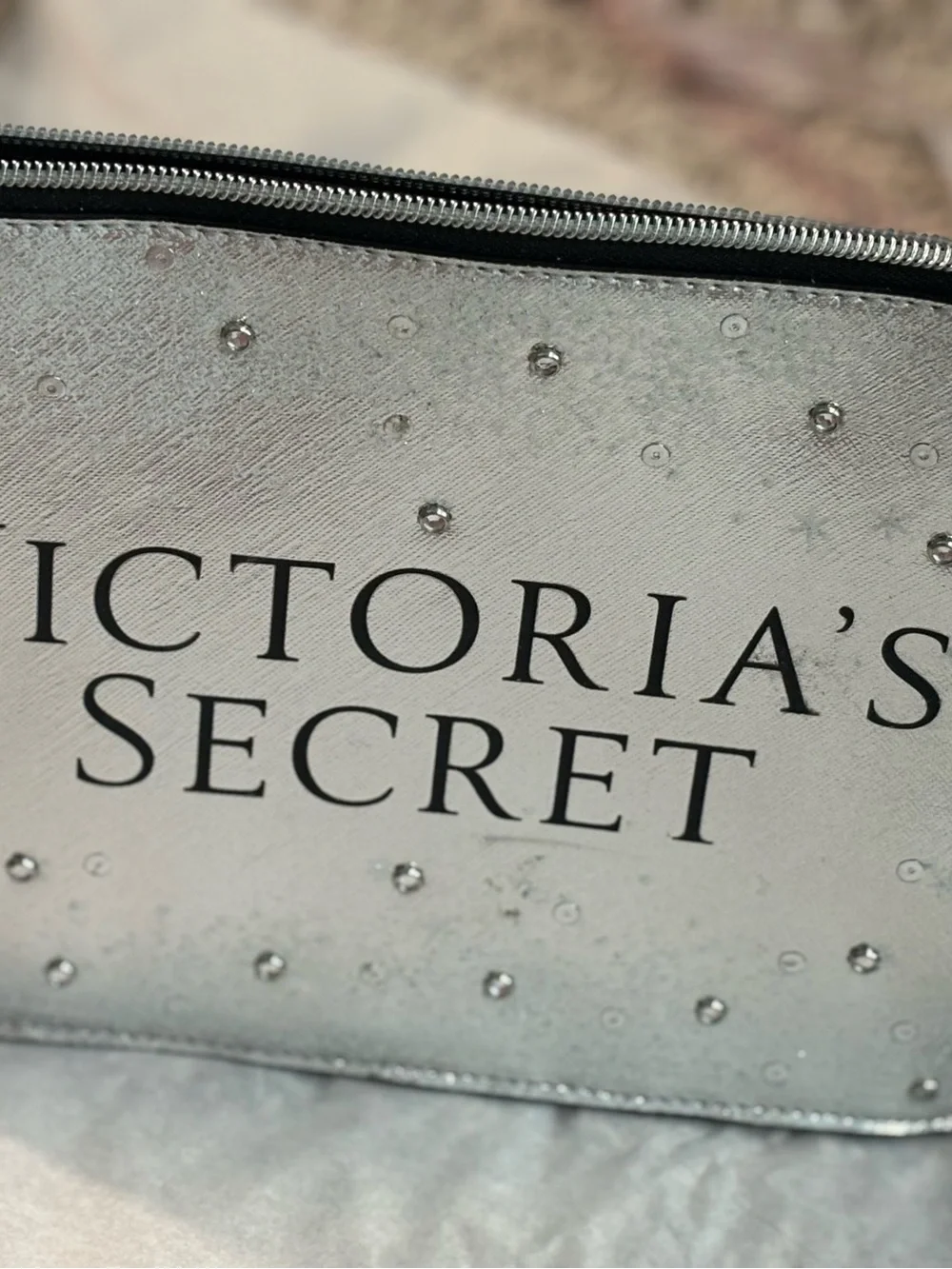 Victoria's Secret Silver Glitter Cosmetic Clutch